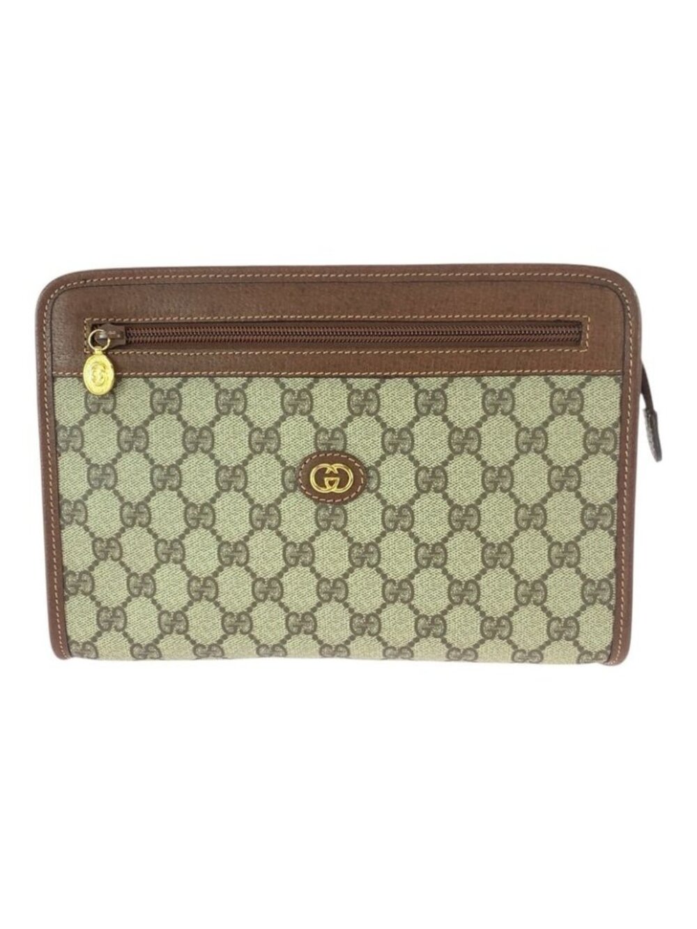 Gucci Vintage Beige Brown Gold GG Supreme Canvas Leather Second